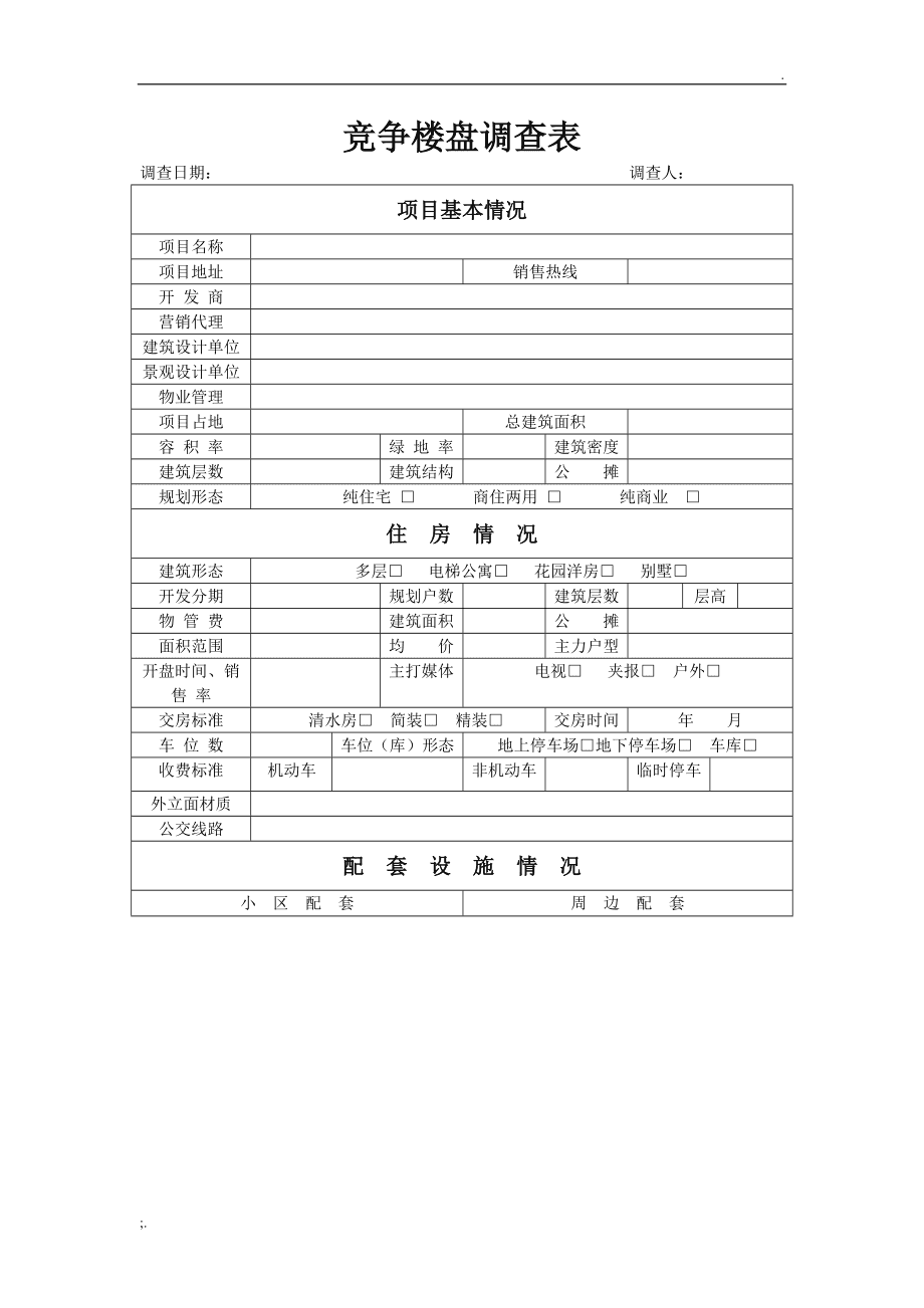 樓盤市場(chǎng)調(diào)查表與代理操作指南